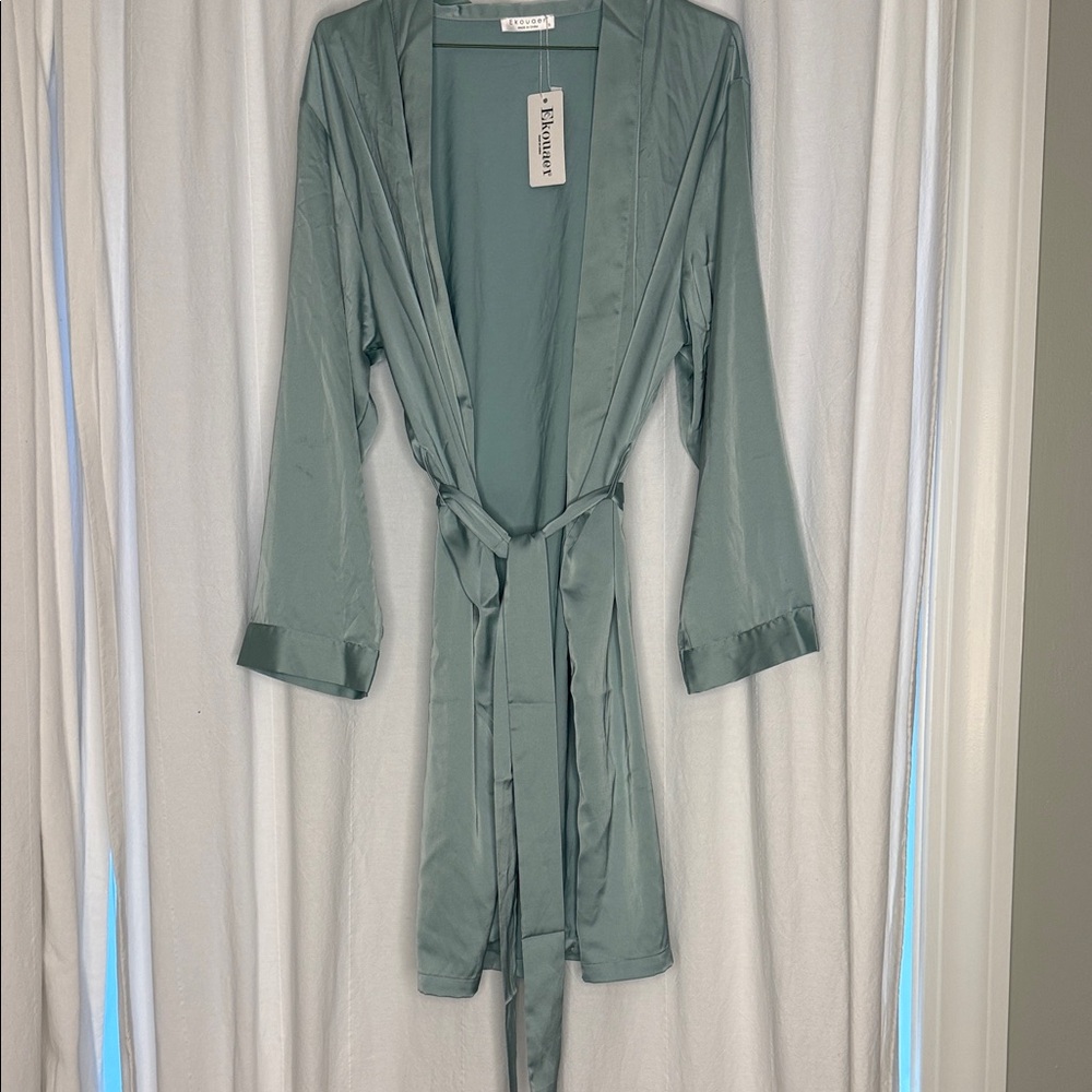 Elegant Teal Satin Robe by In Bloom